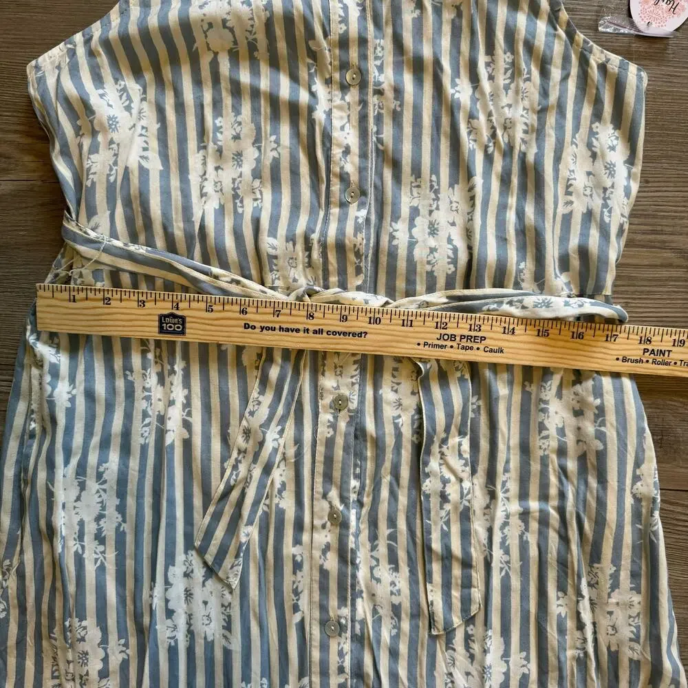 NWT Harlow & Rose Maxi Dress Women’s Medium Floral Striped White Blue Broomstick